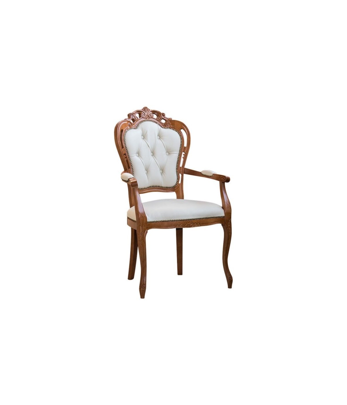 MOBILI 2G - Capotavola classico legno ciliegio capitoneè  ecopelle beige 60x55x110 vista frontale