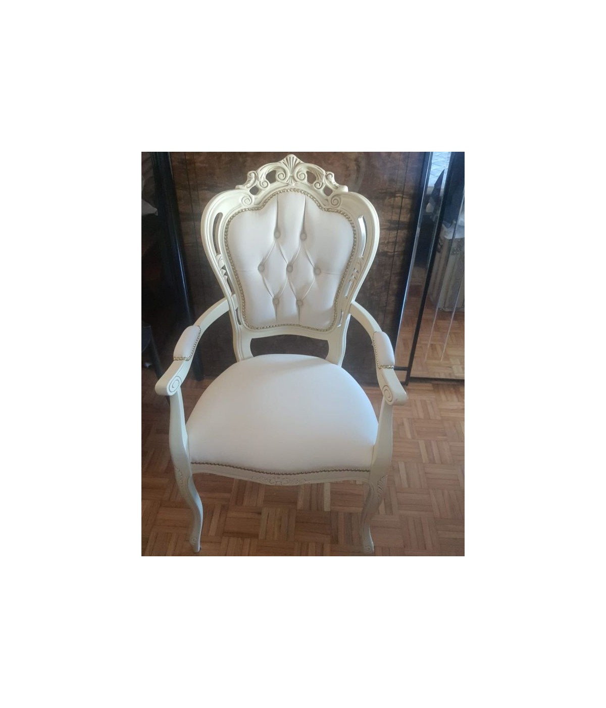 MOBILI 2G - Capotavola shabby legno avorio anticato capitoneè  ecopelle bianca 60x55x110 VISTA FRONTALE