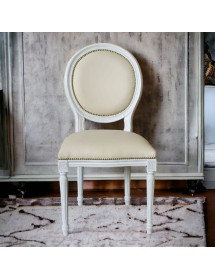 MOBILI 2G - Sedia shabby legno imbottita ecopelle beige 50x47x100 vista frontale