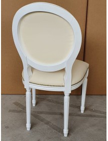 MOBILI 2G - Sedia shabby legno imbottita ecopelle beige 50x47x100 vista frontale