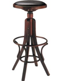 MOBILI 2G - Sgabello girevole classico legno noce ecopelle nera 40x40x80 vista frontale