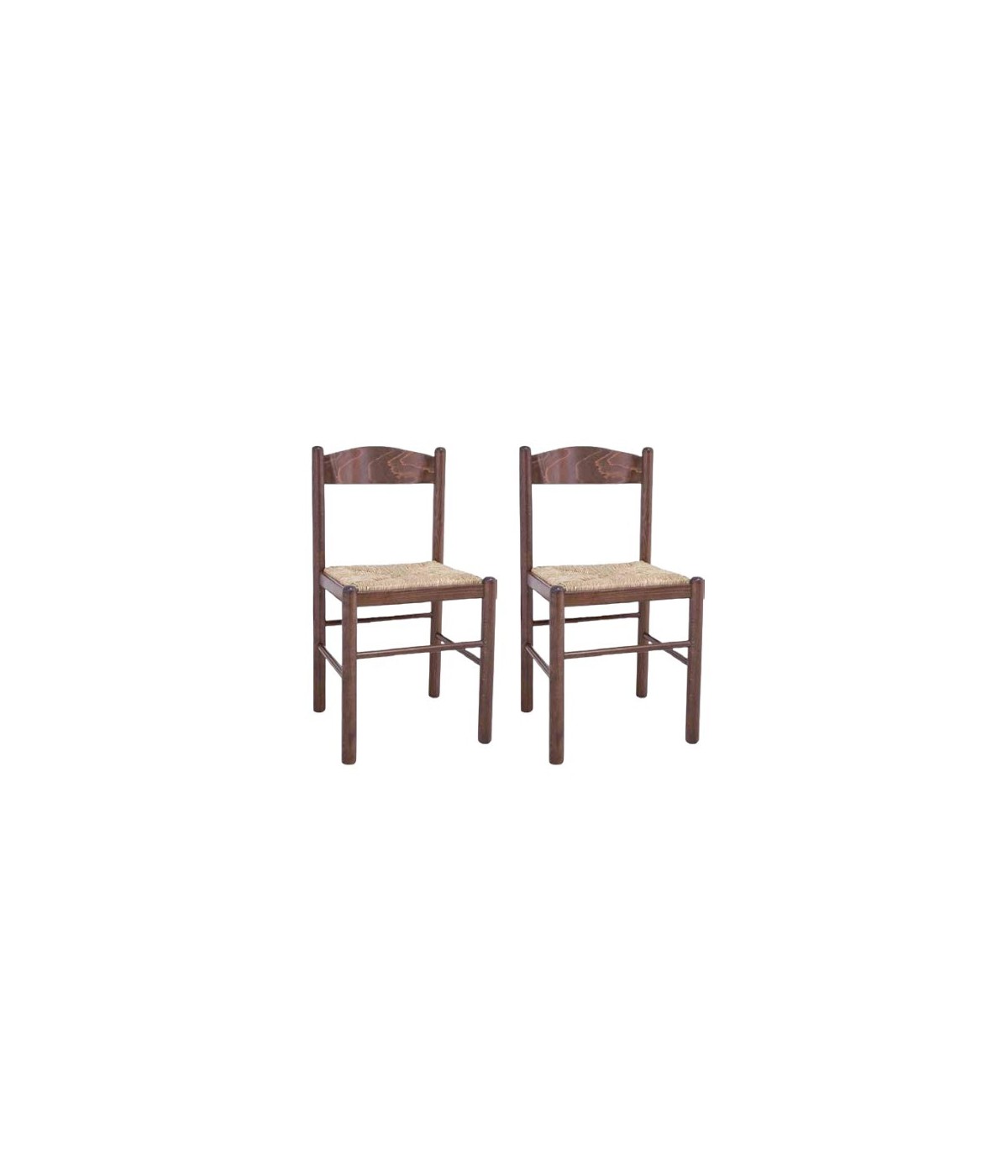 MOBILI 2G - Set 2 sedie arte povera legno tinta noce seduta paglia 43x43x83 VISTA FRONTALE