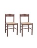 MOBILI 2G - Set 2 sedie arte povera legno tinta noce seduta paglia 43x43x83 VISTA FRONTALE