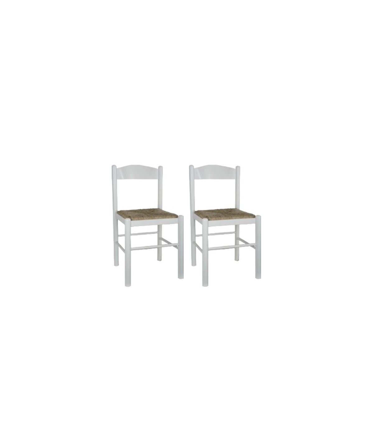 MOBILI 2G - Set 2 sedie shabby legno bianco seduta paglia 43x43x83 VISTA FRONTALE