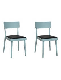 MOBILI 2G - Set 2 sedie legno verde acqua seduta ecopelle nera 48x45,5x79 VISTA FRONTALE
