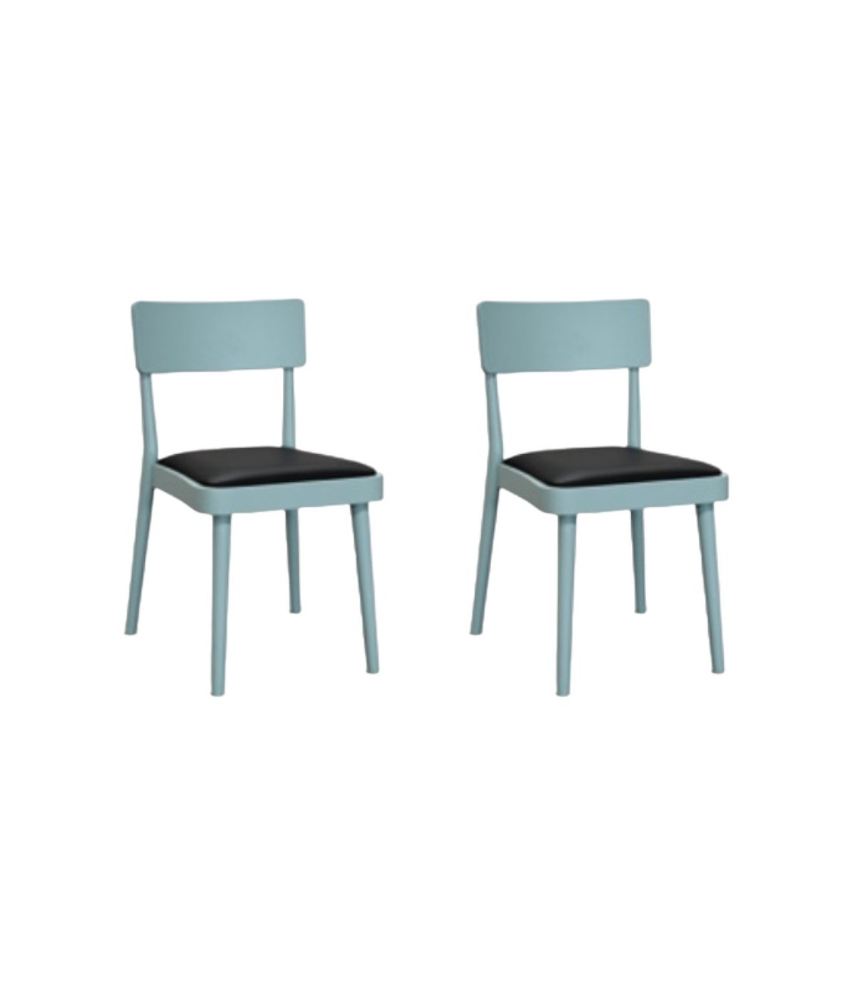 MOBILI 2G - Set 2 sedie legno verde acqua seduta ecopelle nera 48x45,5x79 VISTA FRONTALE