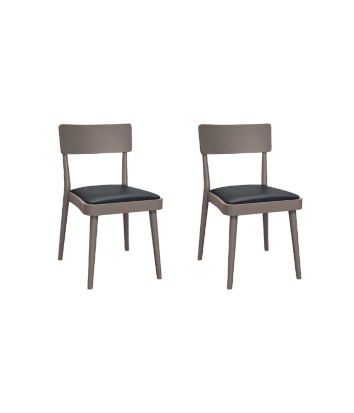 MOBILI 2G - Set 2 sedie legno tortora seduta ecopelle nera 48x45,5x79 VISTA FRONTALE