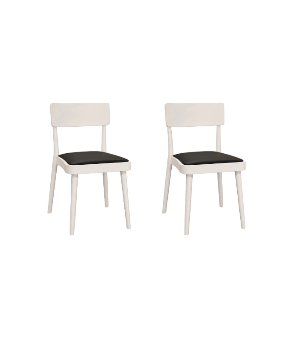 MOBILI 2G - Set 2 sedie legno bianco seduta ecopelle nera 48x45,5x79 VISTA FRONTALE