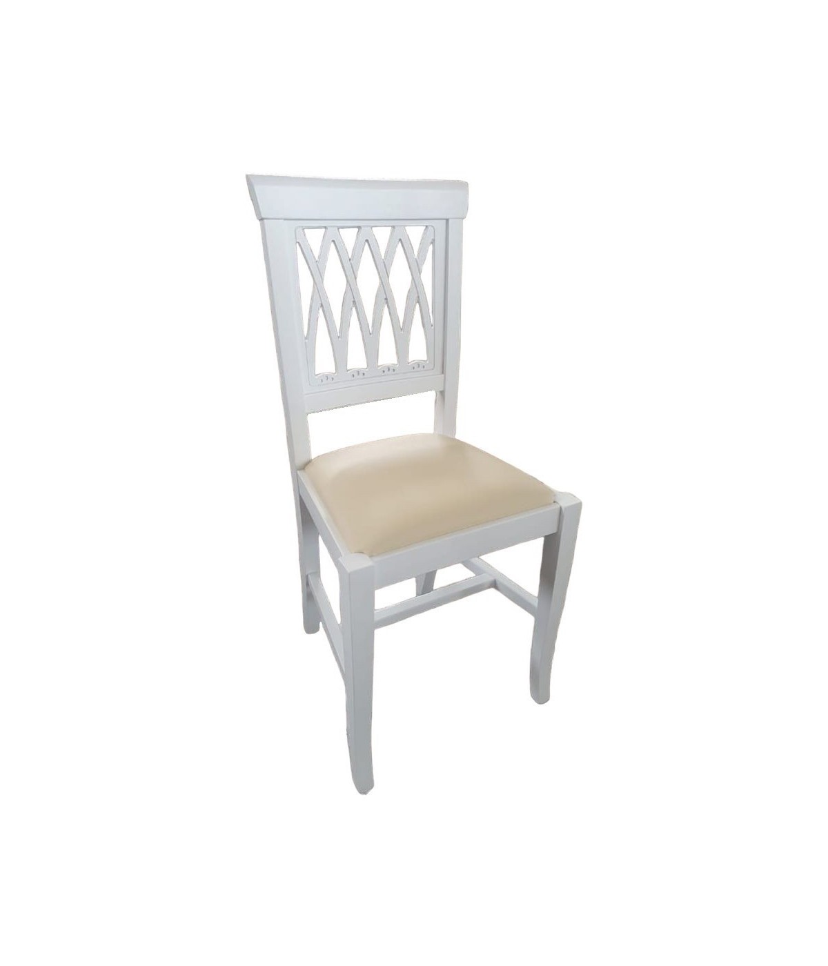 MOBILI 2G - Sedia legno shabby bianco imbottita beige 44x46x96 vista frontale