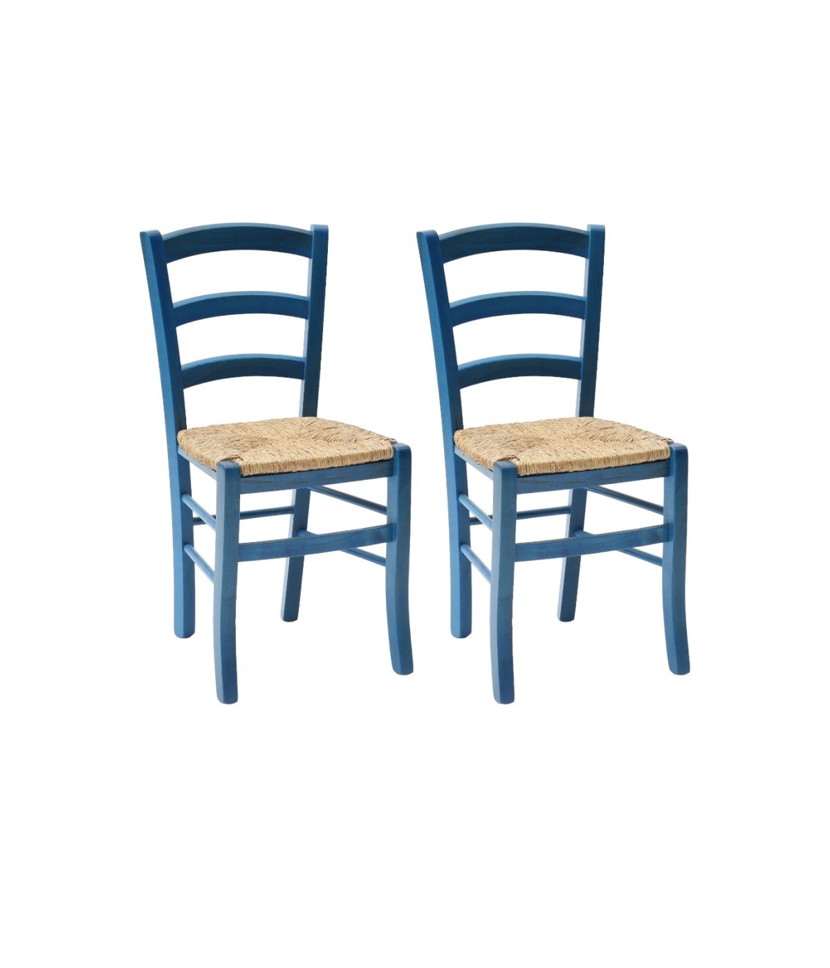 MOBILI 2G - SET 02 SEDIE IN LEGNO MASSELLO FINITURA ANILINA BLU/PAGLIA VISTA FRONTALE