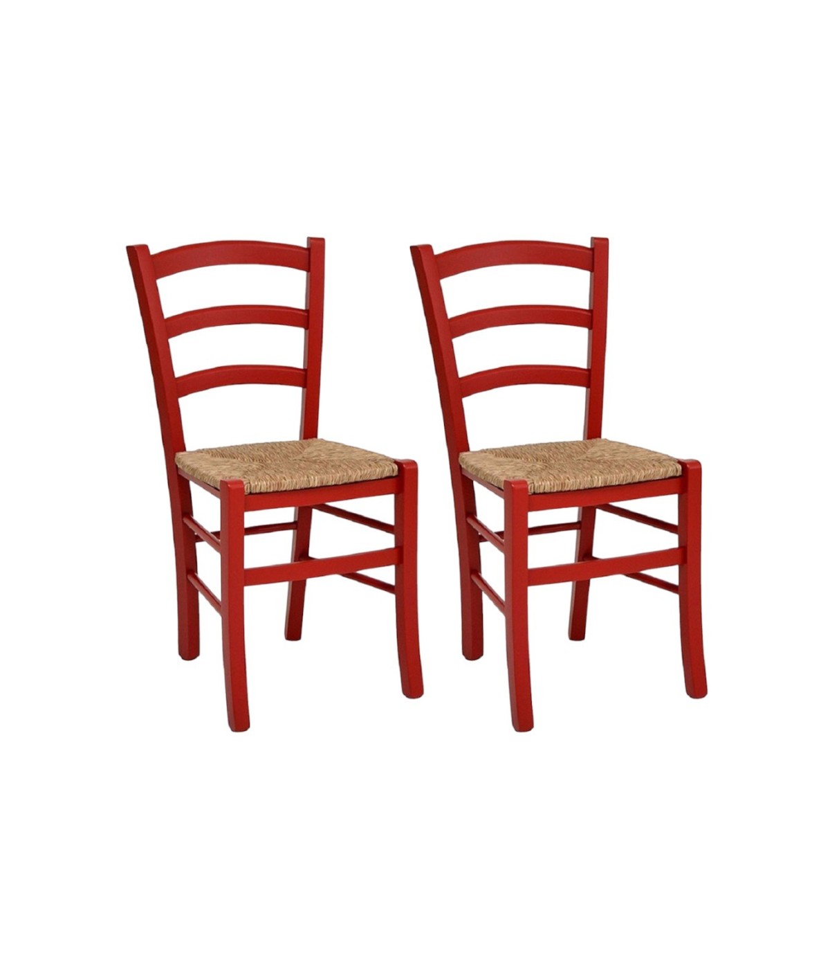 MOBILI 2G - SET 02 SEDIE IN LEGNO MASSELLO FINITURA ANILINA ROSSA/PAGLIA vista frontale
