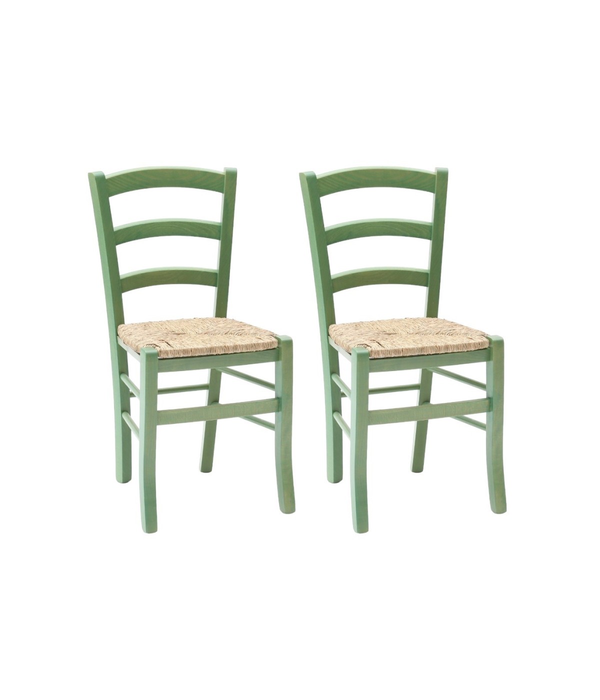 MOBILI 2G - SET 02 SEDIE IN LEGNO MASSELLO FINITURA ANILINA VERDE/PAGLIA vista frontale