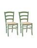 MOBILI 2G - SET 02 SEDIE IN LEGNO MASSELLO FINITURA ANILINA VERDE/PAGLIA vista frontale