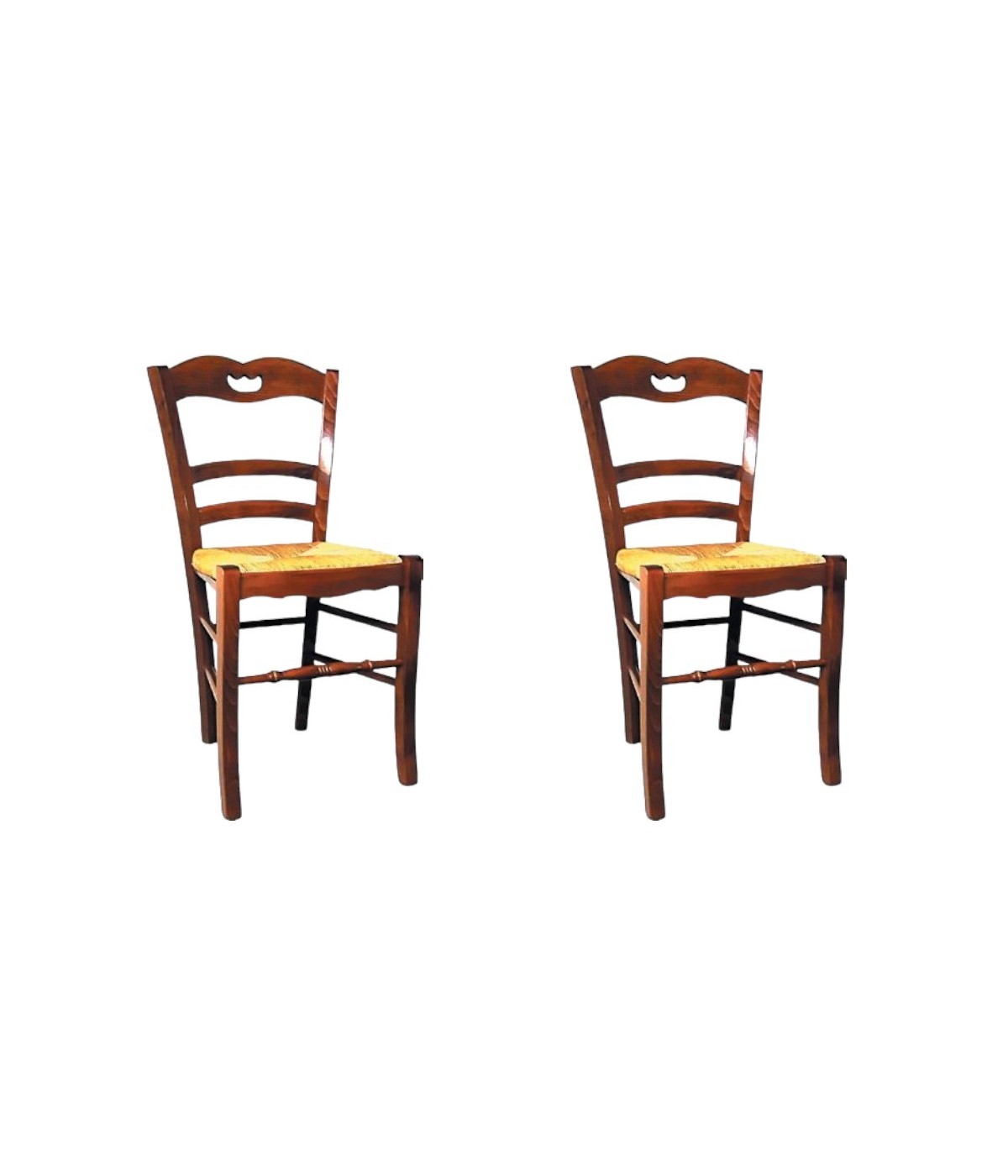 MOBILI 2G - Set 2 sedie legno classiche noce seduta paglia 45x45x88 vista frontale