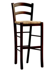 MOBILI 2G - Sgabello arte povera legno tinta noce seduta paglia 47X46X101 vista frontale