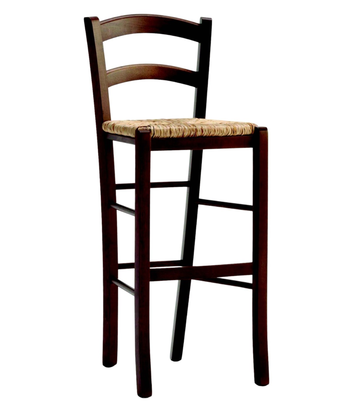 MOBILI 2G - Sgabello arte povera legno tinta noce seduta paglia 47X46X101 vista frontale