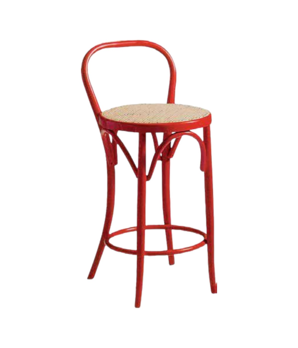 MOBILI 2G - Sgabello bistrot legno laccato rosso seduta rattan 36x40x87 vista frontale