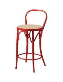 MOBILI 2G - Sgabello bistrot legno laccato rosso seduta rattan 36x40x87 vista frontale