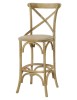 MOBILI 2G - Sgabello Cross Bistrot Shabby Vintage Legno Olmo Seduta Rivestita Rattan Naturale 50x55x116 vista frontale