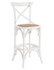 MOBILI 2G - Sgabello Cross Bistrot Shabby bianco Legno Olmo Seduta Rivestita Rattan Naturale 50x55x116 VISTA FRONTALE