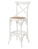 MOBILI 2G - Sgabello Cross Bistrot Shabby bianco Legno Olmo Seduta Rivestita Rattan Naturale 50x55x116 VISTA FRONTALE
