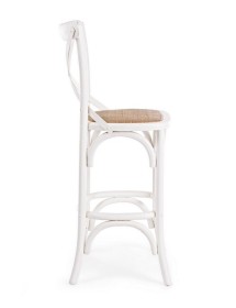 MOBILI 2G - Sgabello Cross Bistrot Shabby bianco Legno Olmo Seduta Rivestita Rattan Naturale 50x55x116 VISTA FRONTALE