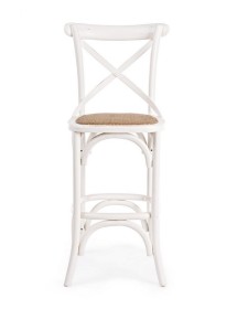 MOBILI 2G - Sgabello Cross Bistrot Shabby bianco Legno Olmo Seduta Rivestita Rattan Naturale 50x55x116 VISTA FRONTALE