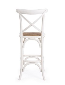MOBILI 2G - Sgabello Cross Bistrot Shabby bianco Legno Olmo Seduta Rivestita Rattan Naturale 50x55x116 VISTA FRONTALE