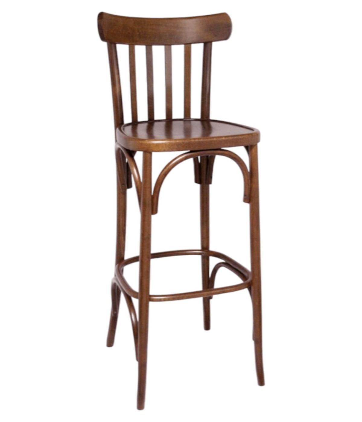 MOBILI 2G - Sgabello bistrot legno tinta noce seduta legno 43x47x106 vista frontale