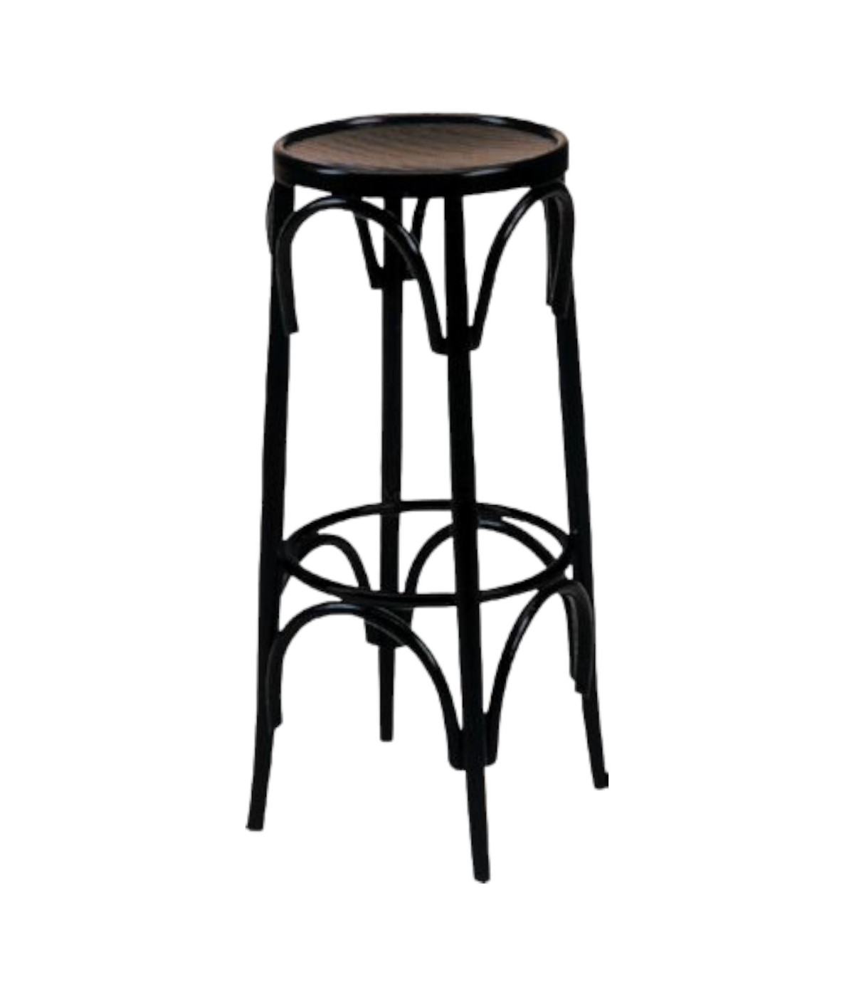 MOBILI 2G - Sgabello bistrot legno laccato nero seduta legno 36x36x72 VISTA FRONTALE