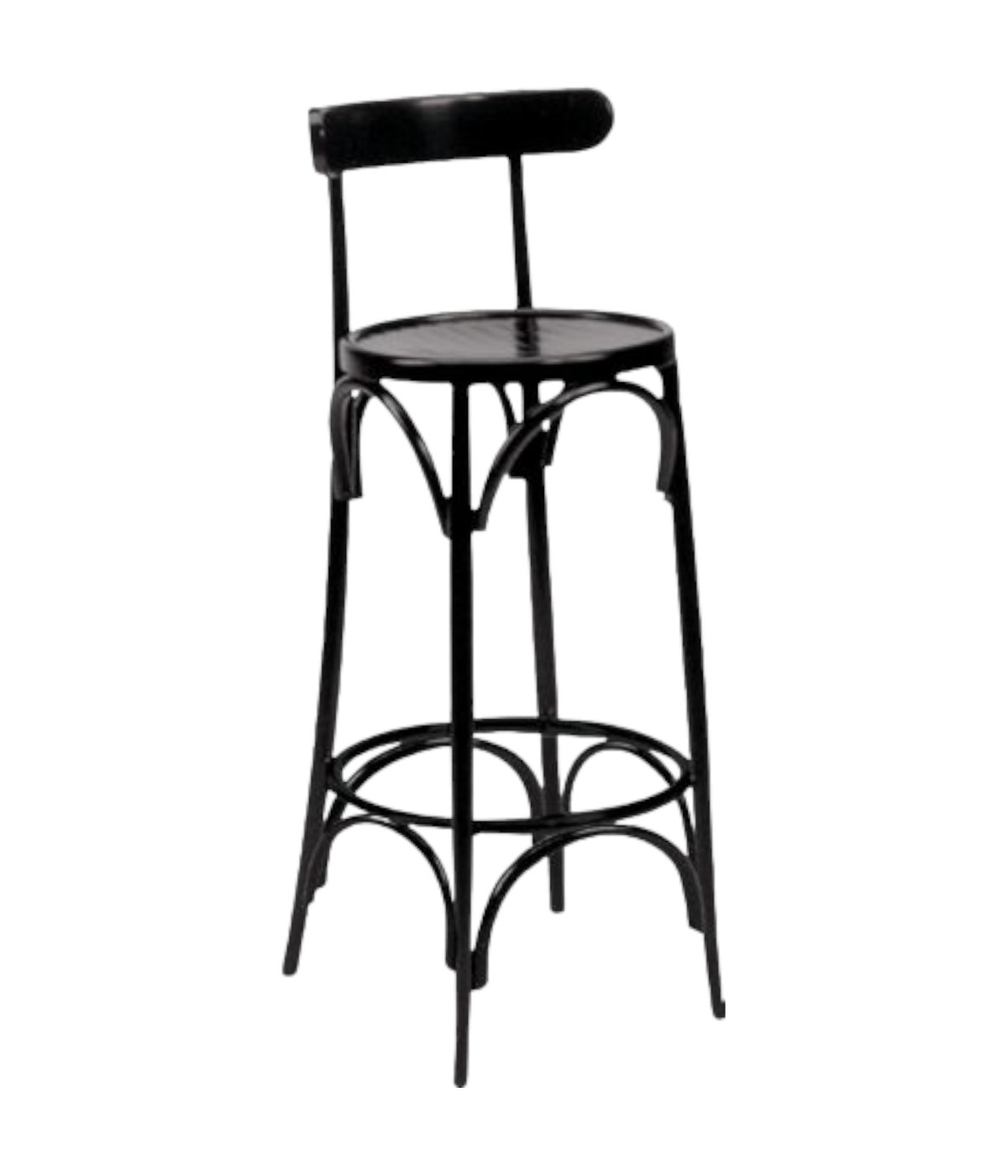 MOBILI 2G - Sgabello bistrot legno laccato nero seduta legno 40x45x105 vista frontale