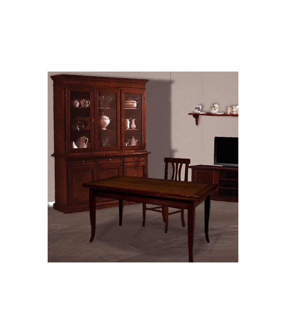 MOBILI 2G - Soggiorno sala legno arte povera tinta noce vista frontale