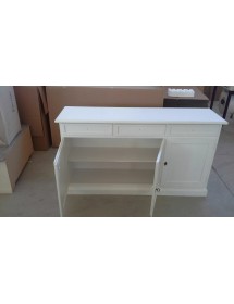 SALA DA PRANZO COMPLETA IN LEGNO SHABBY CHIC BIANCO OPACO CON TAVOLO, SEDIE E CREDENZA