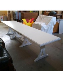 SALA DA PRANZO COMPLETA IN LEGNO SHABBY CHIC BIANCO OPACO CON TAVOLO, SEDIE E CREDENZA