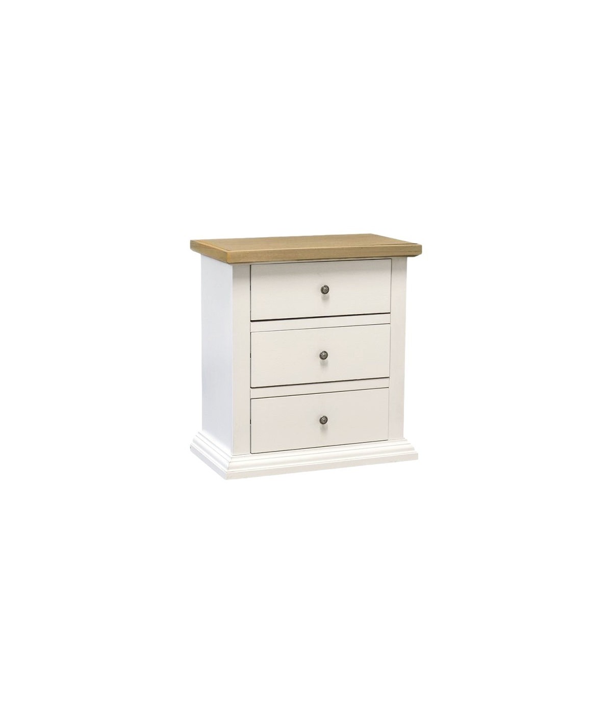 MOBILI 2G - Comodino 3 Cassetti Legno shabby bianco naturale 64x34X60 VISTA FRONTALE