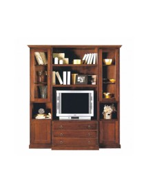 MOBILI 2G - PARETE ATTREZZATA PORTA TV IN LEGNO TINTA NOCE L.188 P.55 H.212 vista frontale