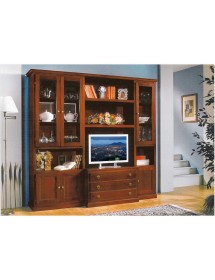 MOBILI 2G - PARETE ATTREZZATA PORTA TV IN LEGNO TINTA NOCE L.230 P.55 H.212 vista frontale