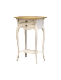MOBILI 2G - Comodino porta telefono 2 cassetti Legno shabby bianco naturale 45x35x70 vista frontale