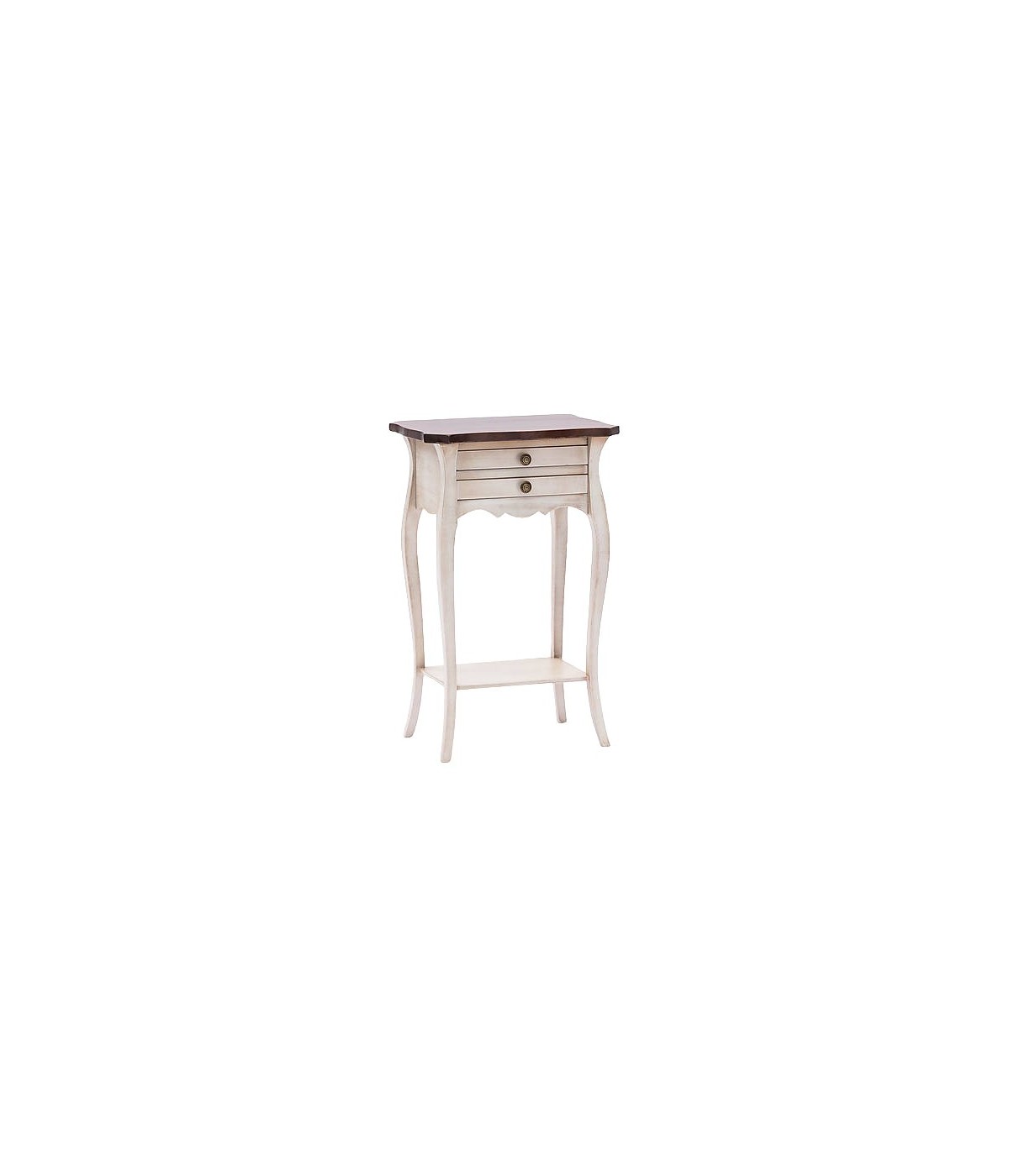 MOBILI 2G - Comodino porta telefono Legno shabby bianco anticato noce 45x35x70 VISTA FRONTALE