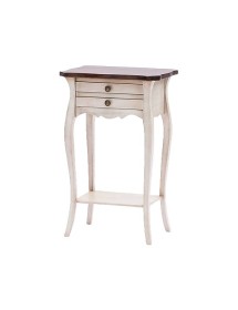 MOBILI 2G - Comodino porta telefono Legno shabby bianco anticato noce 45x35x70 VISTA FRONTALE