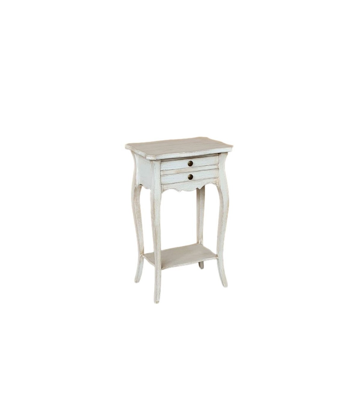 MOBILI 2G - Comodino porta telefono Legno shabby bianco anticato 45x35x70 vista frontale