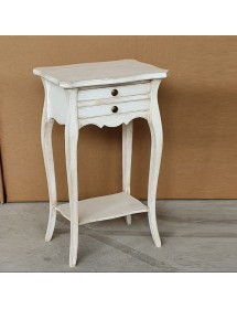MOBILI 2G - Comodino porta telefono Legno shabby bianco anticato 45x35x70 vista frontale