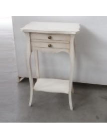 MOBILI 2G - Comodino porta telefono Legno shabby bianco anticato 45x35x70 vista frontale