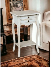 MOBILI 2G - Comodino porta telefono Legno shabby bianco anticato 45x35x70 vista frontale