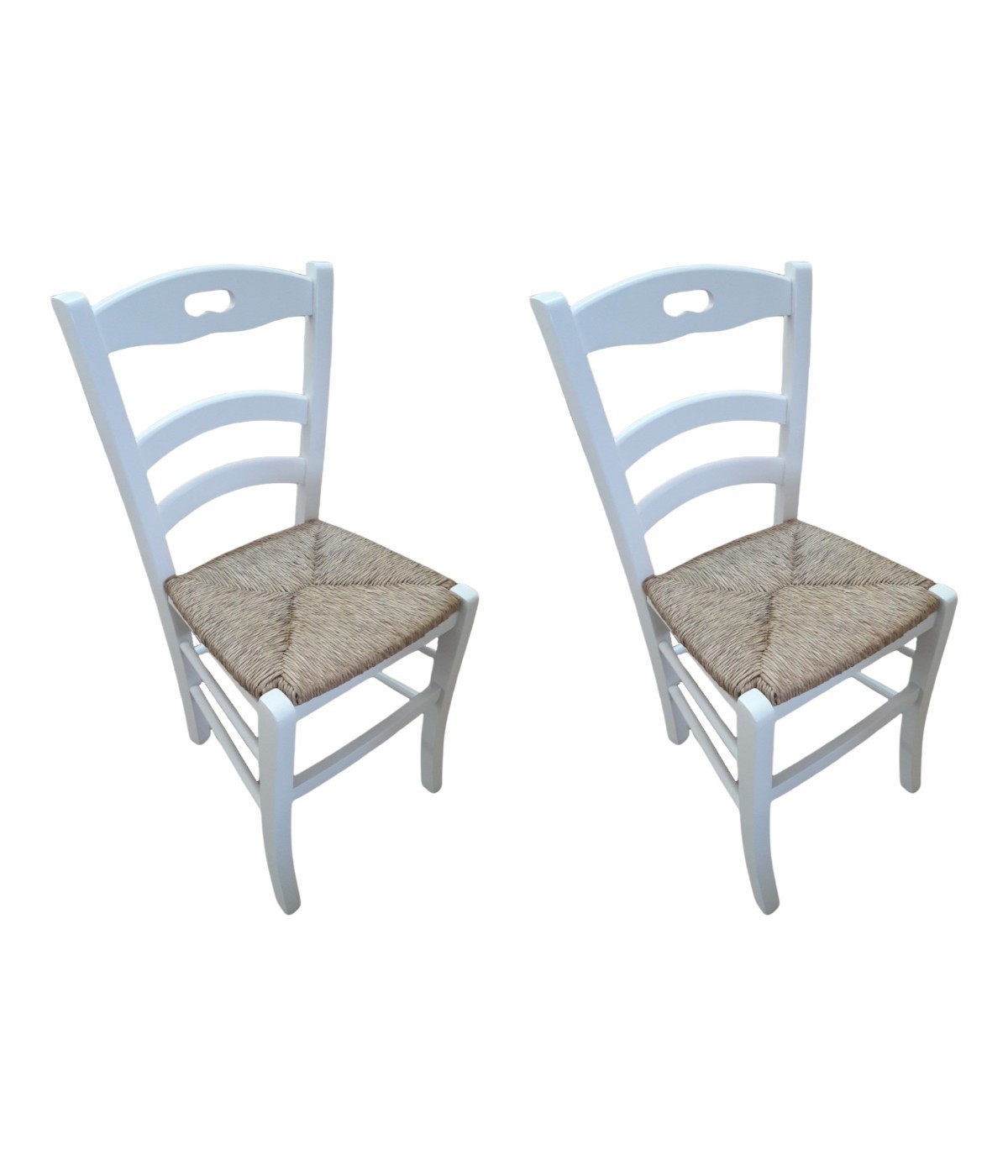 MOBILI 2G - SET 2 SEDIE SHABBY IMPUGNATURA LEGNO/PAGLIA LACCATA BIANCA vista frontale