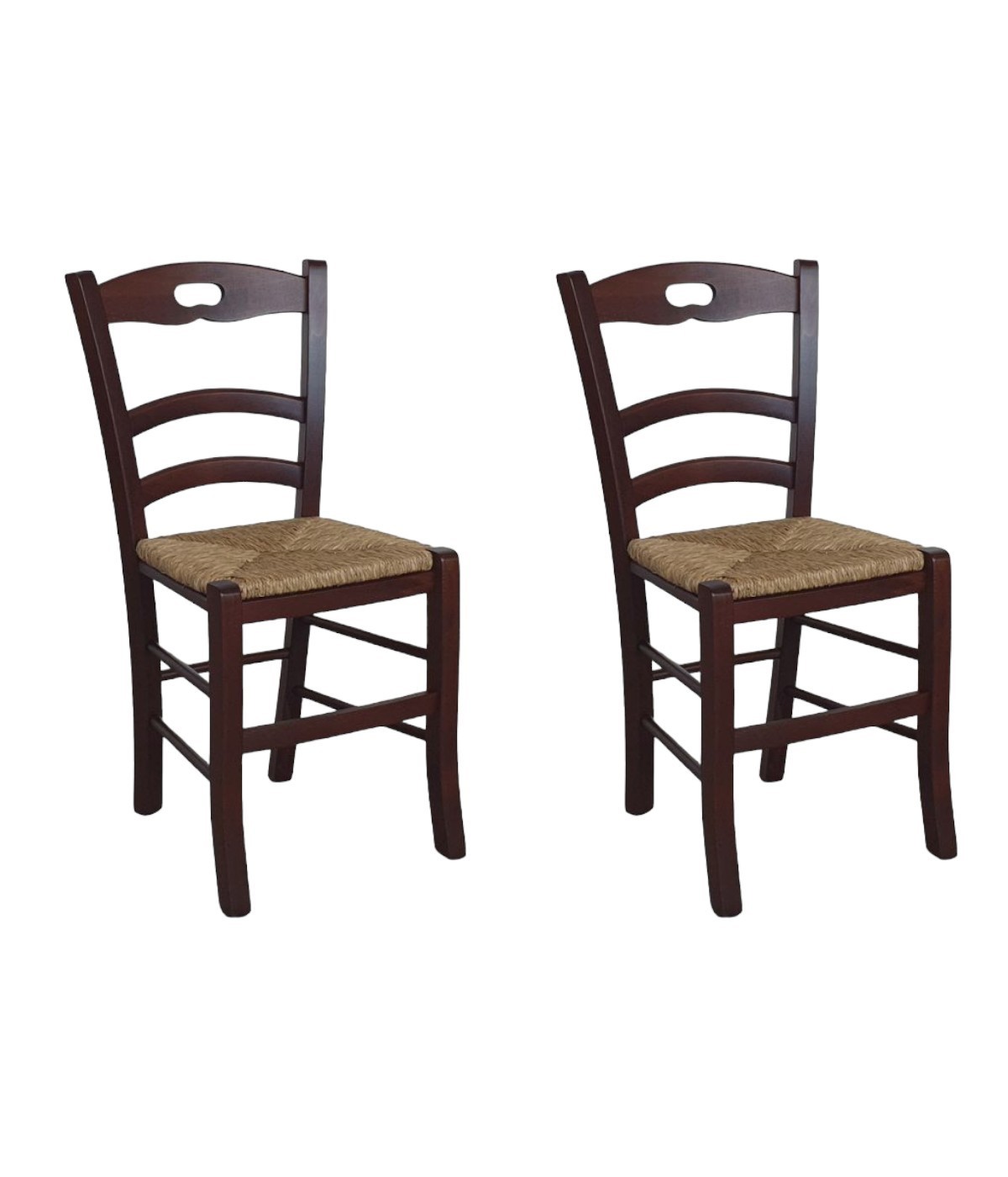 MOBILI 2G - SET 2 SEDIE ARTE POVERA TINTA NOCE LEGNO/PAGLIA VISTA FRONTALE