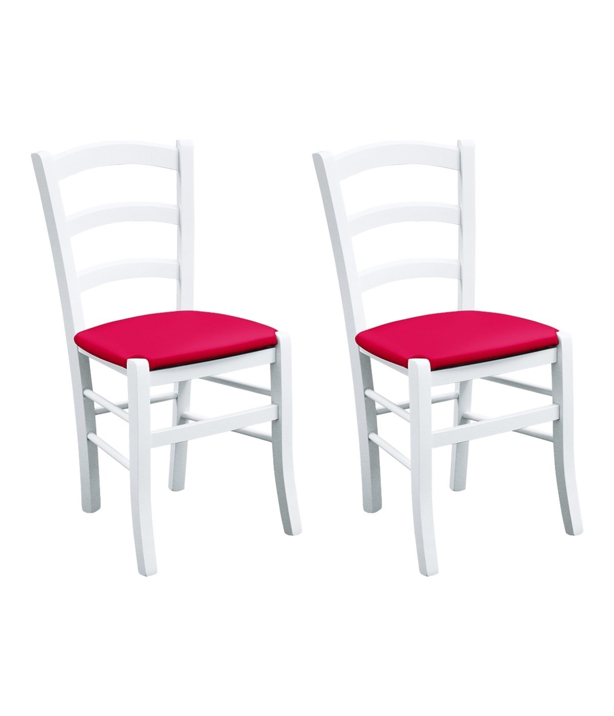 MOBILI 2G - SET 2 SEDIE LEGNO MASSELLO BIANCO SEDUTA IMBOTTITA ROSSO vista frontale