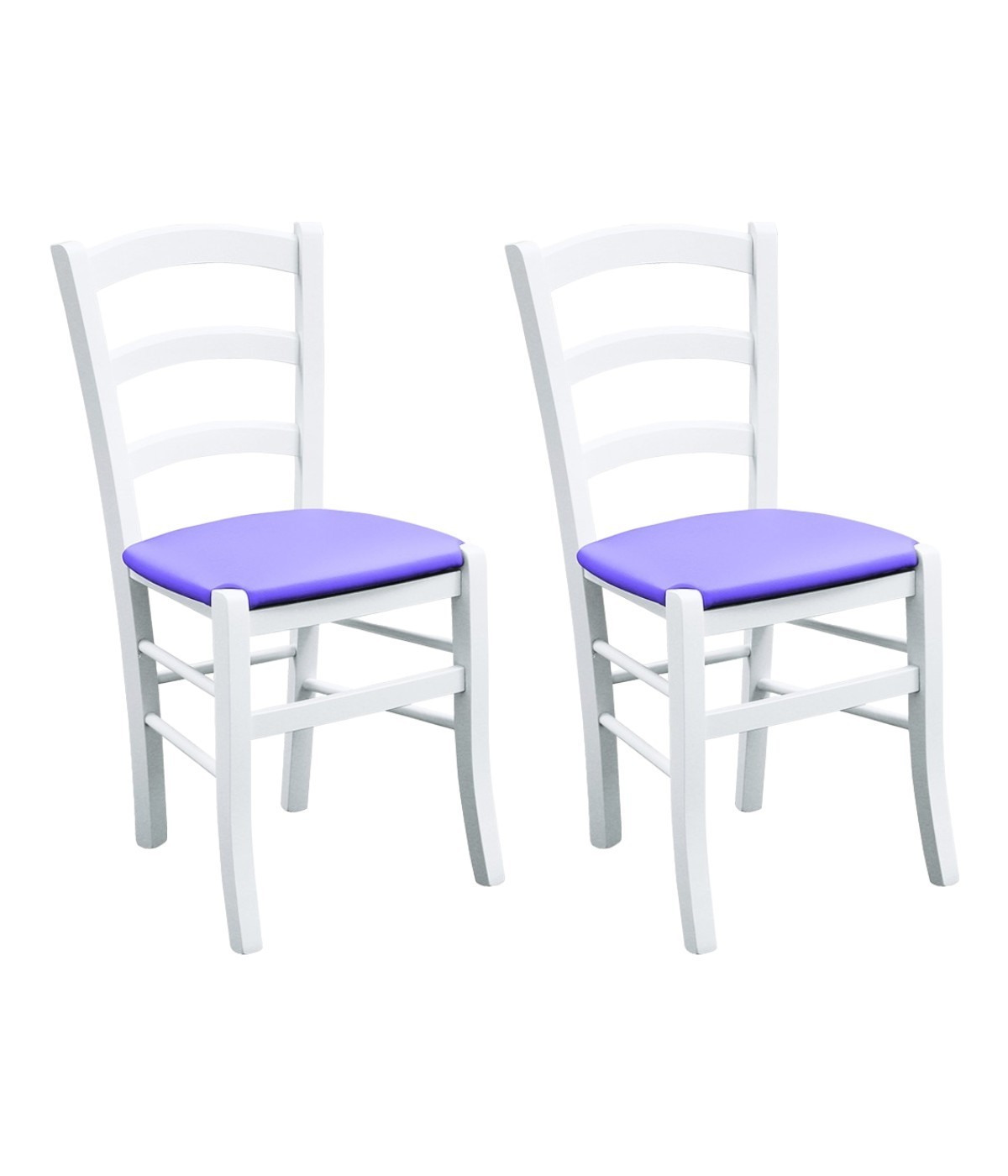 MOBILI 2G - SET 2 SEDIE LEGNO MASSELLO BIANCO SEDUTA IMBOTTITA LILLA vista frontale