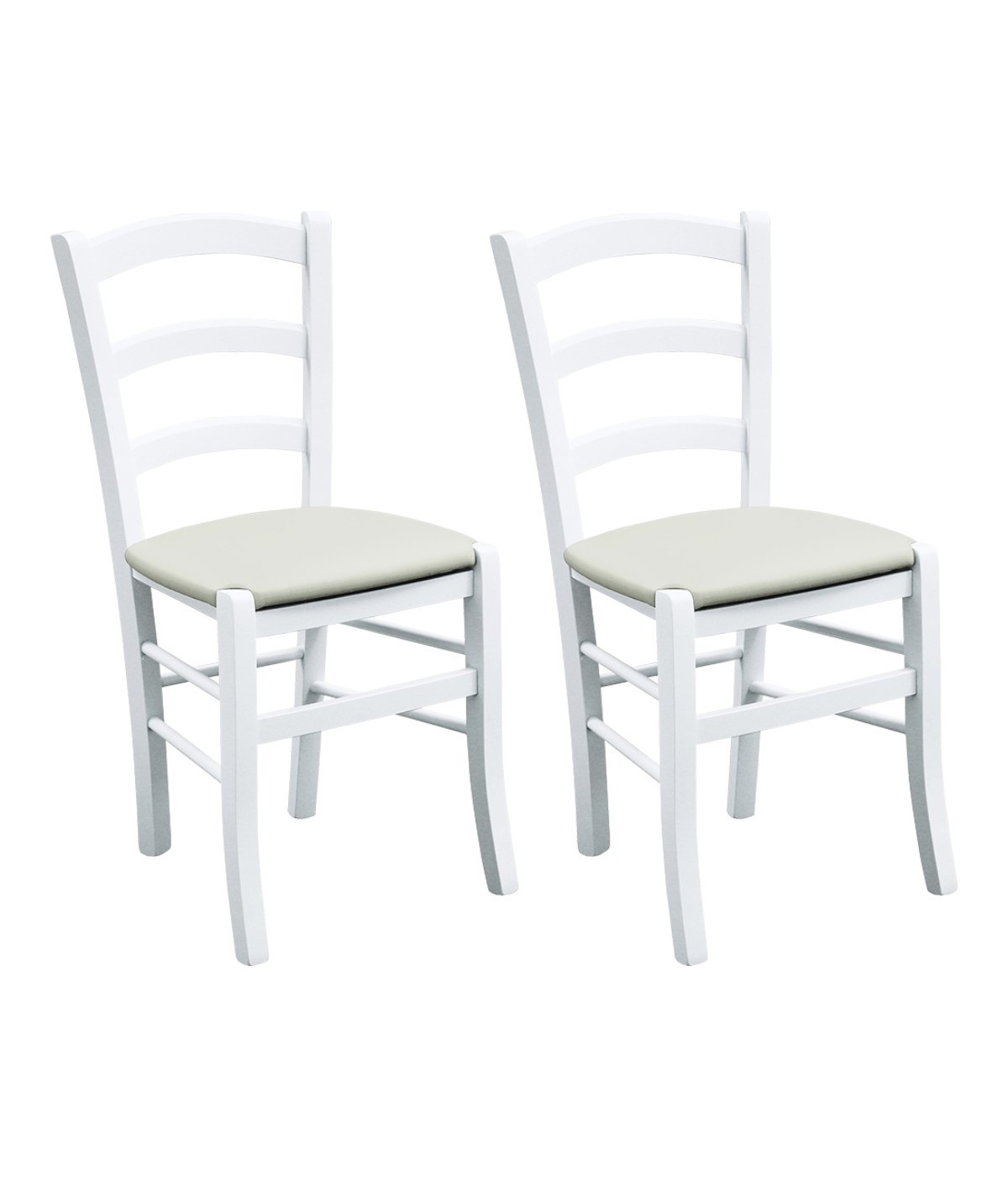 MOBILI 2G - SET 2 SEDIE LEGNO MASSELLO BIANCO SEDUTA IMBOTTITA CREMA vista frontale