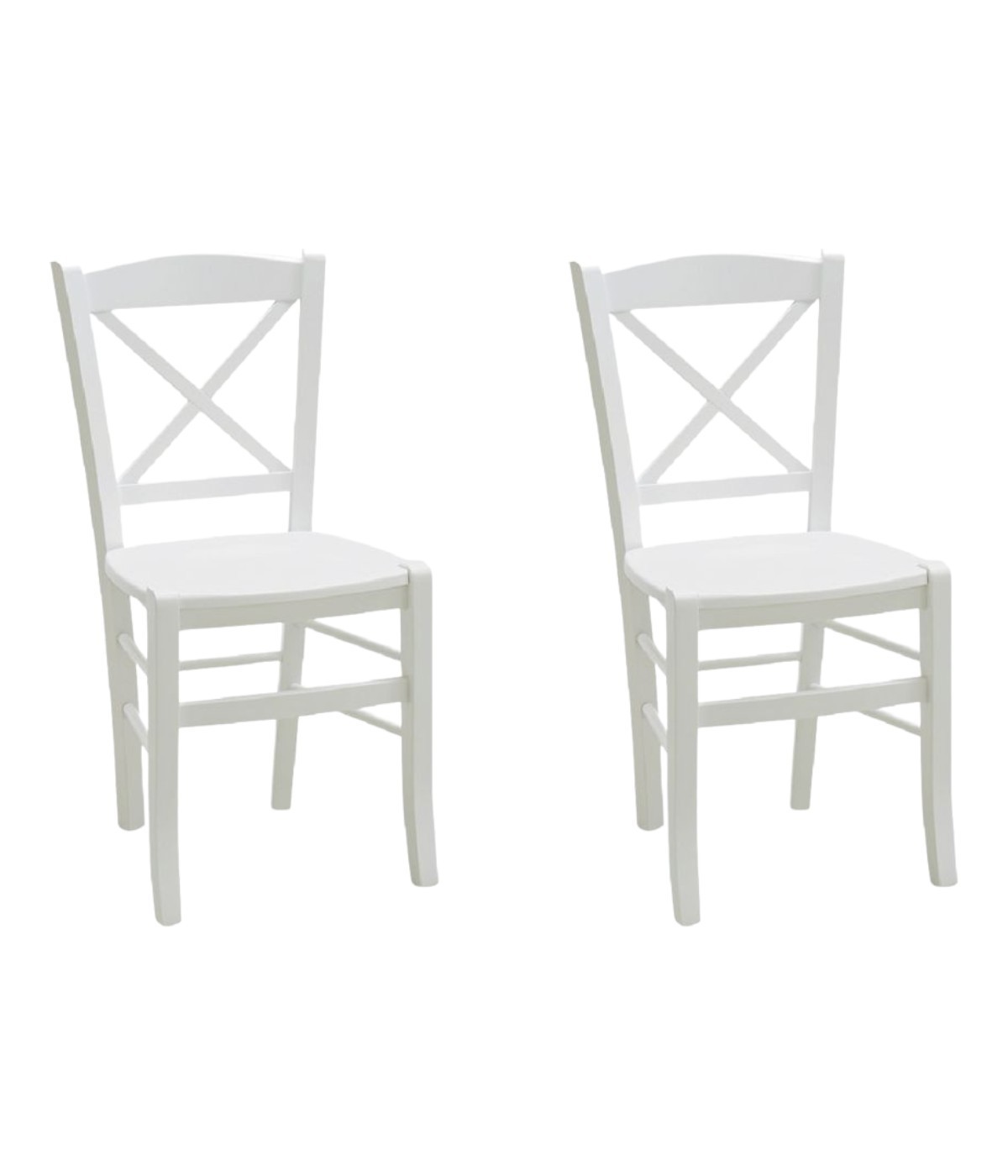 MOBILI 2G - SET 2 SEDIE SHABBY IN FAGGIO LACCATA BIANCA CON SEDUTA IN LEGNO DI FAGGIO vista frontale